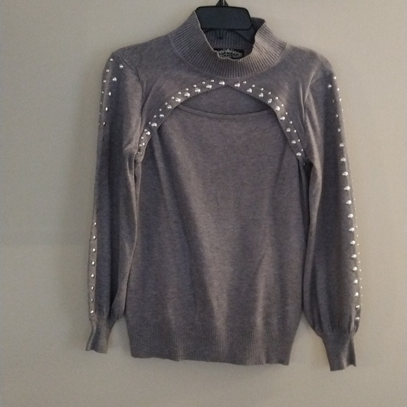 Oliver O Sweaters - Oliver O gray silver studs open cut sweater